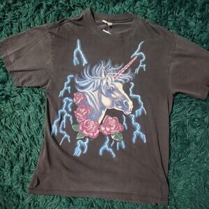 Vintage 90s USA Thunder Unicorn Lightning Rose Tee 21x28